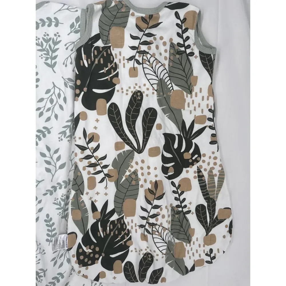 lot of 3 Yoofoss sleep sack leaves print and solid green 0-6m organic cotton